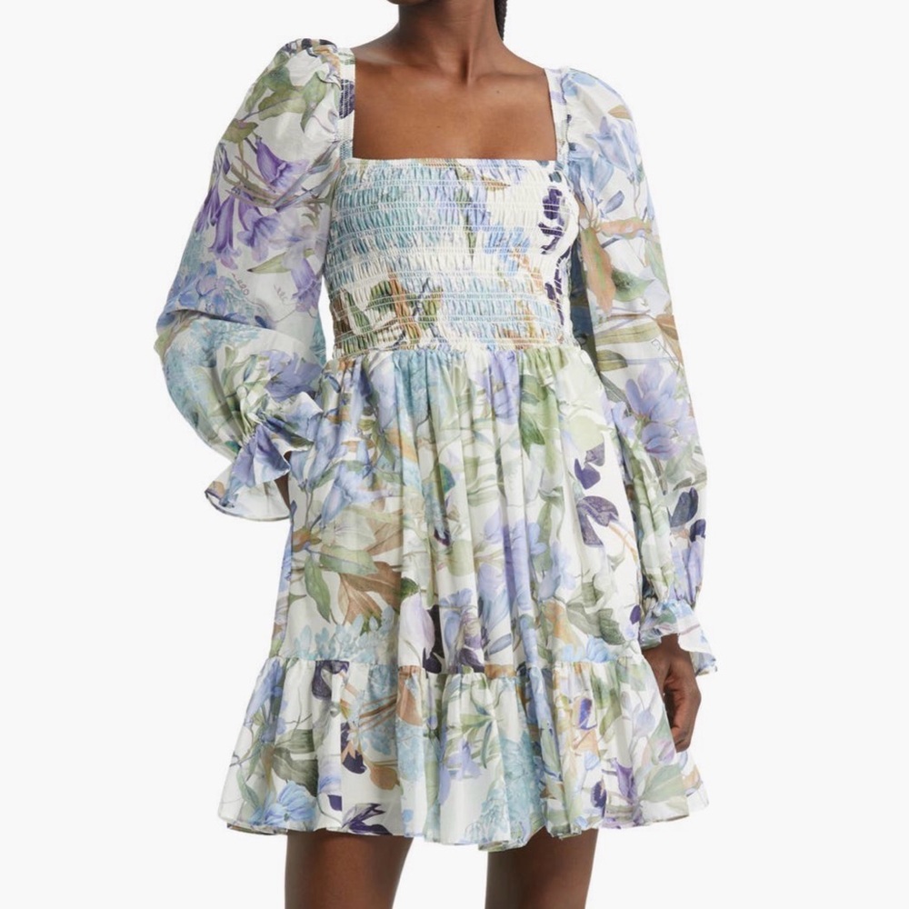 & Other Stories Floral Long Sleeve Smocked Cotton Dress